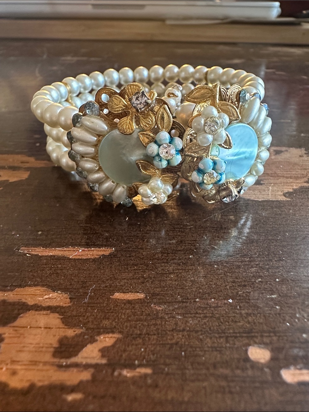 Miriam Haskell unsigned 1930’s faux & real Pearl, rhinestone bracelet